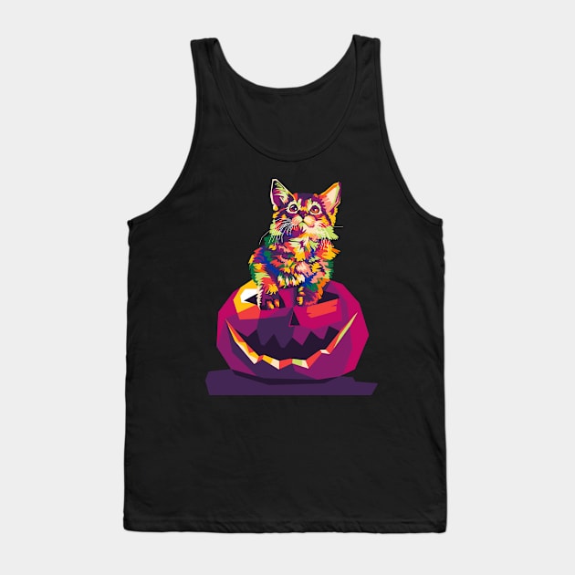 cat in pumpkin wpap Tank Top by cool pop art house